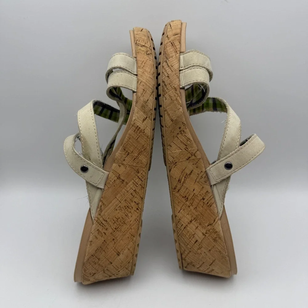 Crocs A-Leigh‎ Wedge Sandals Cork Platform Strappy Casual Beige Women's Size 10